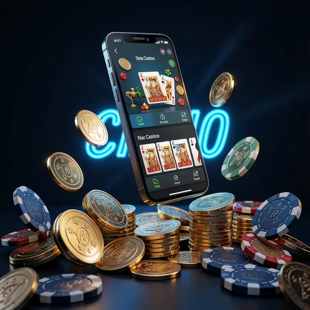 FX99 online casino app promotion banner featuring a phone floating above golden coins and poker chips with a dark blue and black background illuminated by cinematic neon glow in a realistic 3D render FX99 online casino app promotion banner featuring a phone floating above golden coins and poker chips with a dark blue and black background illuminated by cinematic neon glow in a realistic 3D render